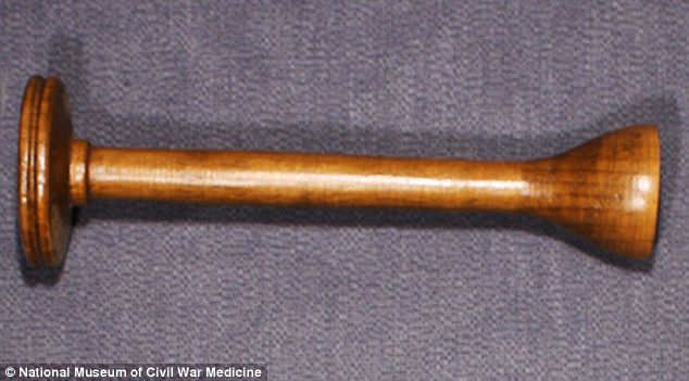 #46 This is a wooden stethoscope – the flat end was placed on the patient’s back or chest and the cupped end is the ear-piece.
