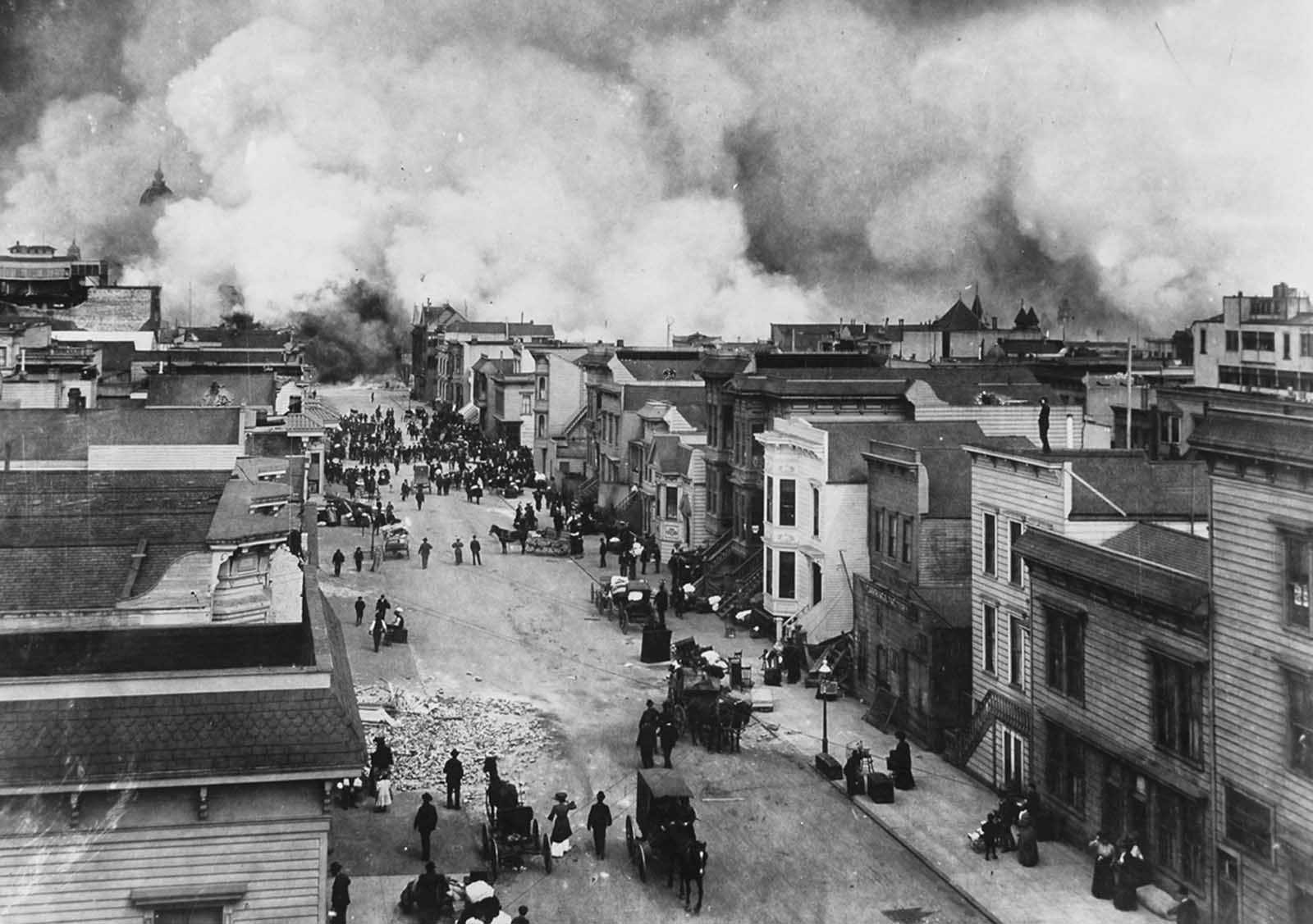 #180 San Francisco Mission District burning in the aftermath of the San Francisco Earthquake of 1906.