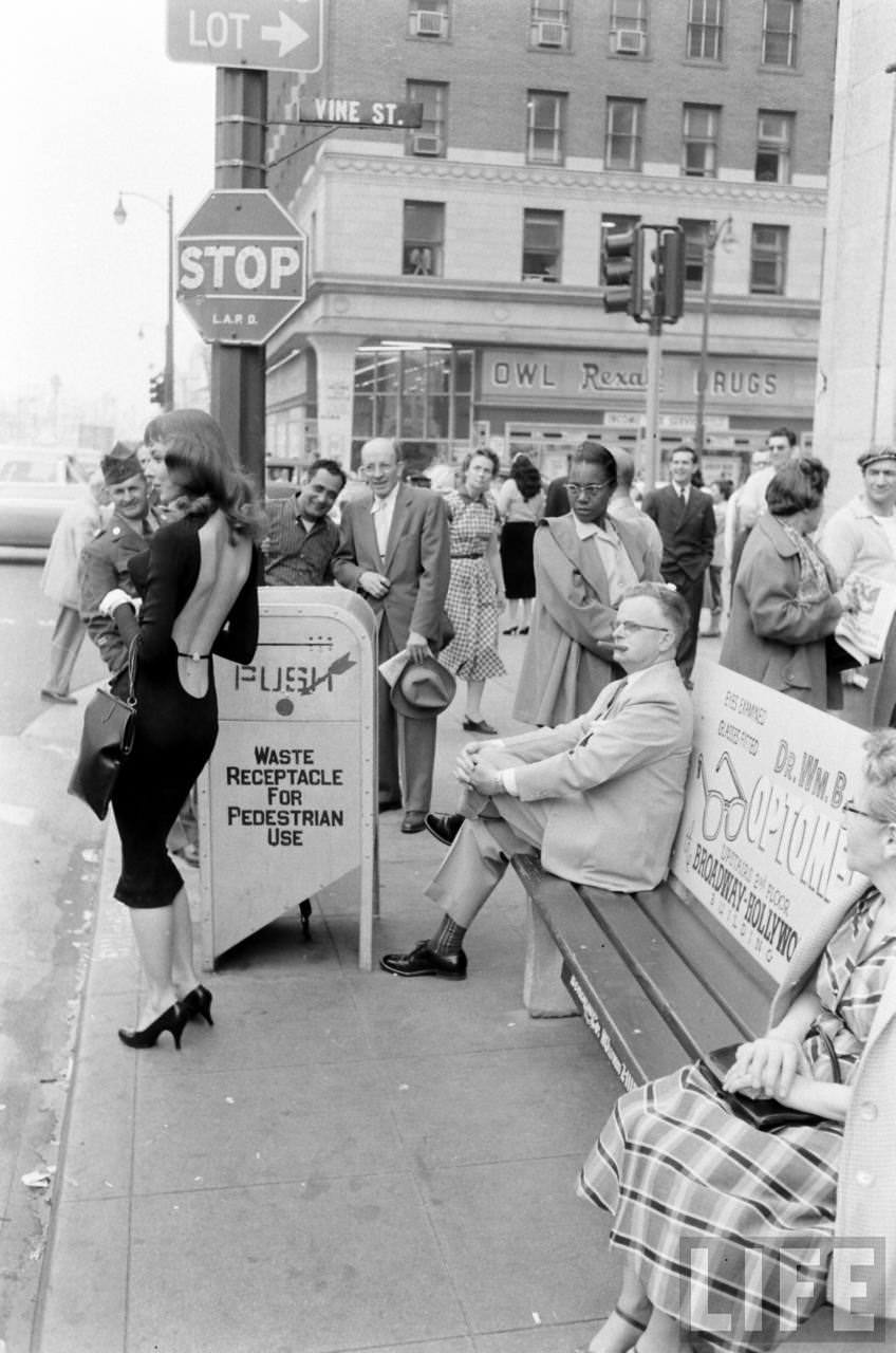 Vikki Dougan In Backless Dress on the Streets of Hollywood, Los Angeles in 1957 Celebrities
