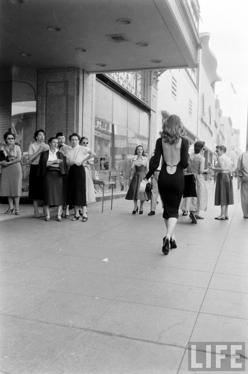 Vikki Dougan In Backless Dress on the Streets of Hollywood, Los Angeles in 1957 Celebrities