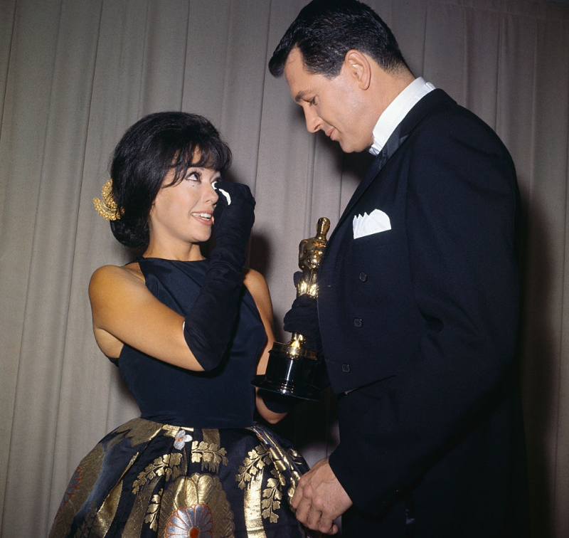 #42 Rita Moreno tearfully accepts her Oscar for Best Supporting Actress at the 34th Academy Awards, April 1962.