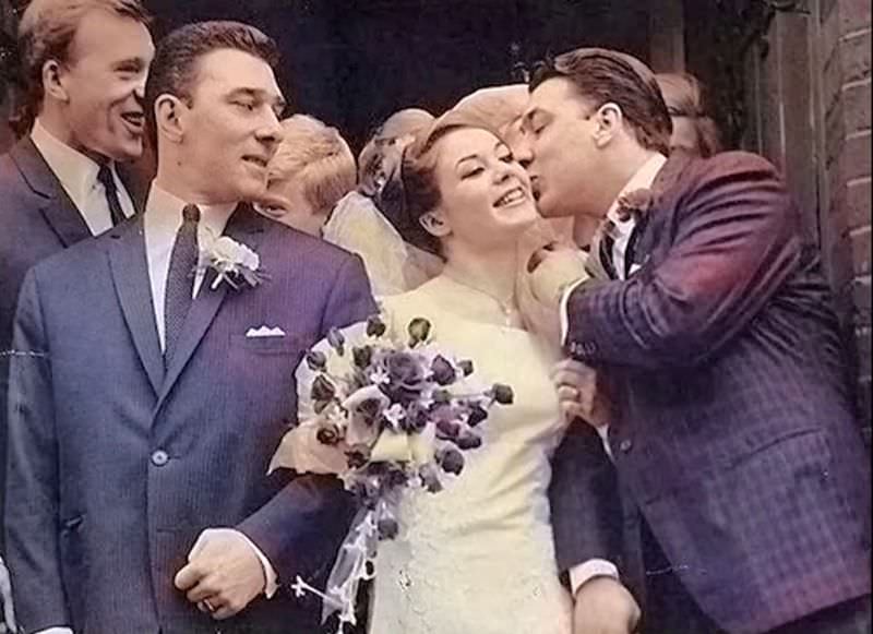 #40 Frances Shea and gangster Reggie Kray on their wedding day, Ronnie Kray on the left, April 20th, 1965