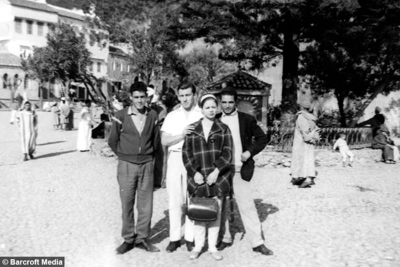 #5 Reg Kray and Francis pose for a group photo with two unknown people, circa 1963, in Tangier, Morocco