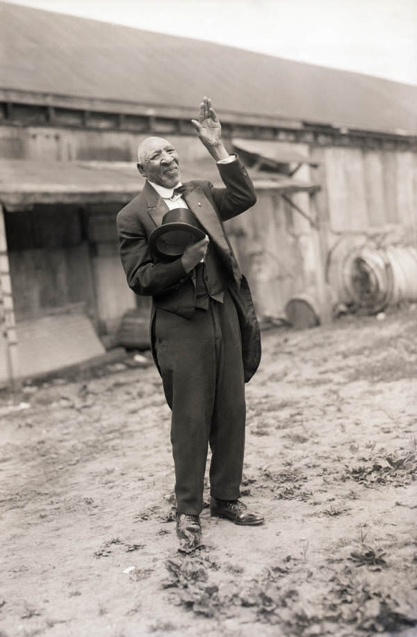 Portrait of Zip the “freak” standing on the beach at Coney Island, 1925