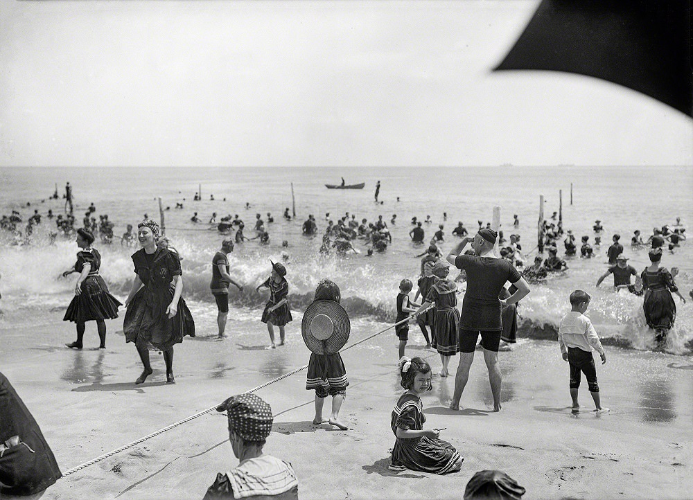 #51 Surf bathers at crowded beach, Atlantic City, 1910