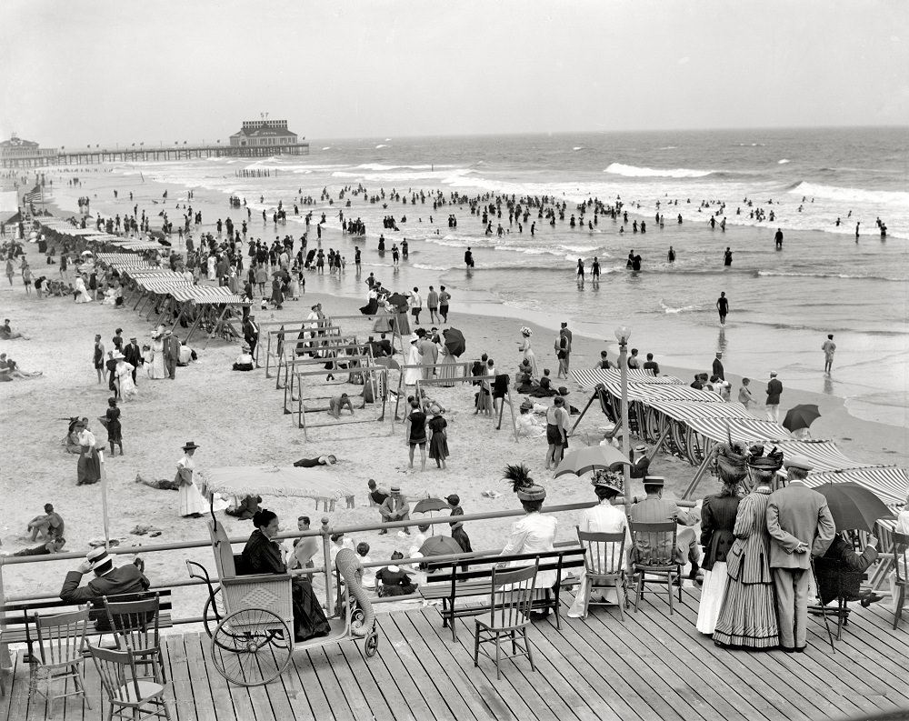 #67 Atlantic City boardwalk and bathing beach, 1908