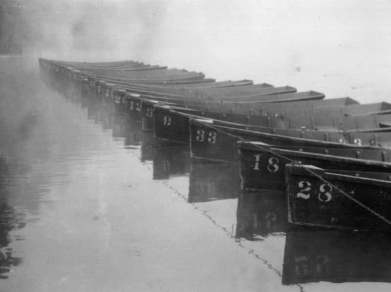 #32 Row boats at rest in Burnet Woods at 8.30 am, Cincinnati, Ohio September 19th, 1939