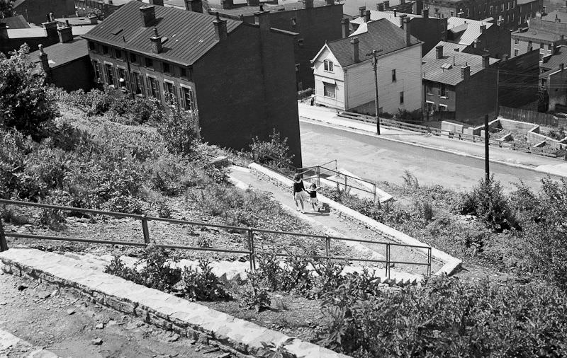 #34 Sisters on the stairway down from Jackson Hill Park to Mulberry Street, just west of Dorsey St., June 11th, 1939