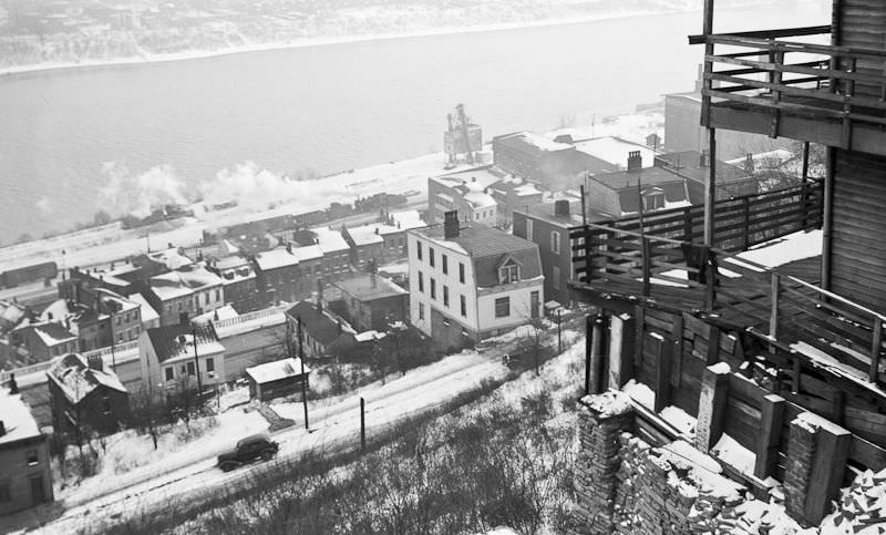 #15 View of Hill St., Columbia Pkwy., Pearl St. and train yards on the river’s bank, December 30th, 1939