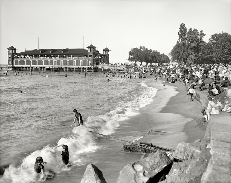 #34 The beach and pavilion at Gordon Park, Lake Erie, Cleveland, 1908