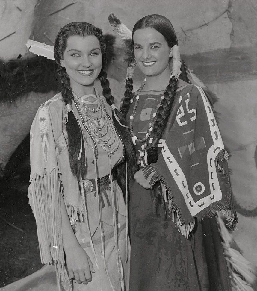 #49 Debra Paget with Senora Matilde during the filming of “White Feather” at Durango