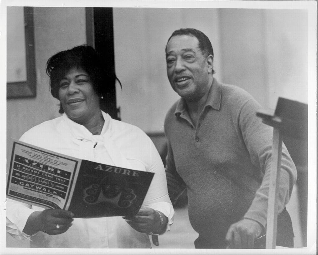 Ella Fitzgerald with Duke Ellington on the release of ‘Ella Sings The Duke Ellington Songbook’ which came out in 1957