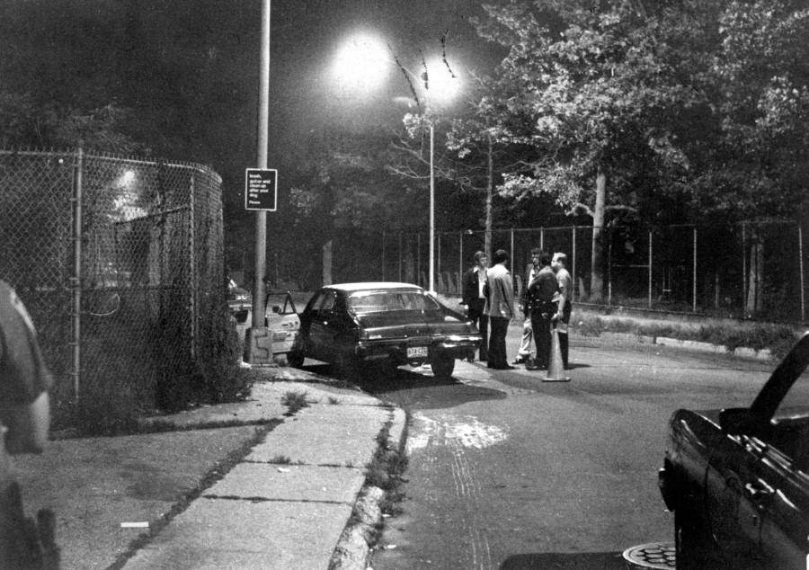 The brown 1968 Buick Skylark, belonging to Robert Violante, parked in Bath Beach, Brooklyn, New York City, where Violante and Stacy Moskowitz were shot by American serial killer, David Berkowitz (a.k.a. “Son of Sam”).