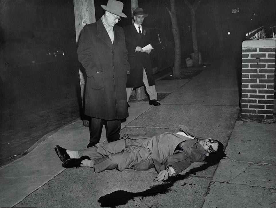 The body of Arnold Schuster, 24, – a Brooklyn pants salesman – who had tipped off police on the whereabouts of American robber Willie Sutton after spotting him on a subway train following the criminal’s daring jail escape, 1952