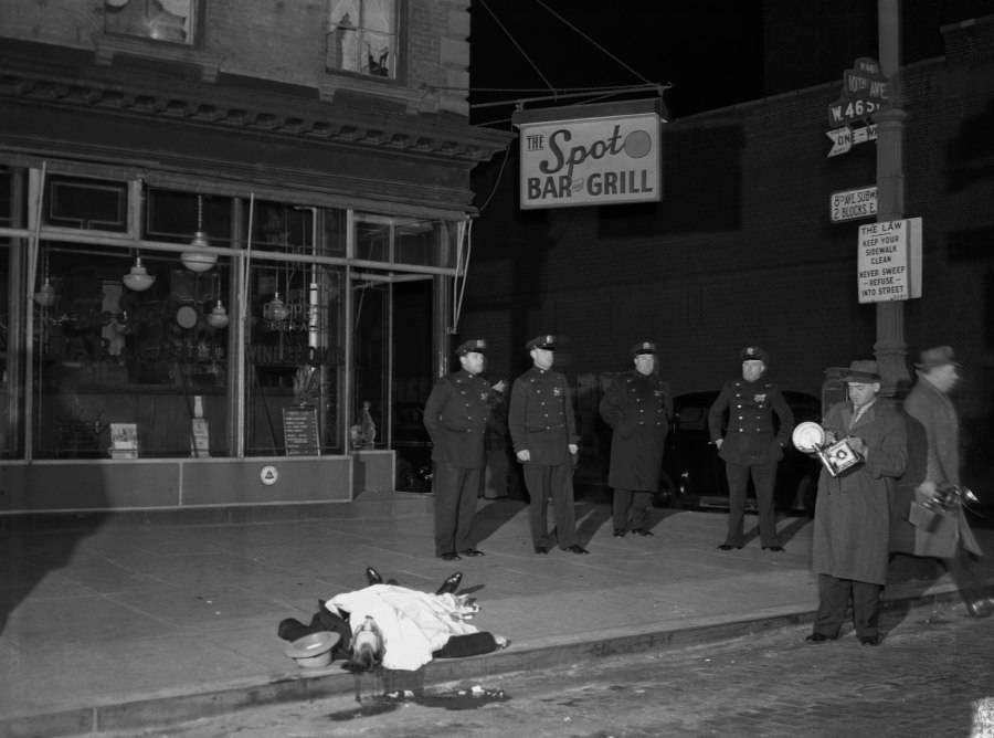 Murder victim and gangster David Beadle, also known as “David the Beetle,” in front of Spot Beer Tavern in Manhattan, 1939.