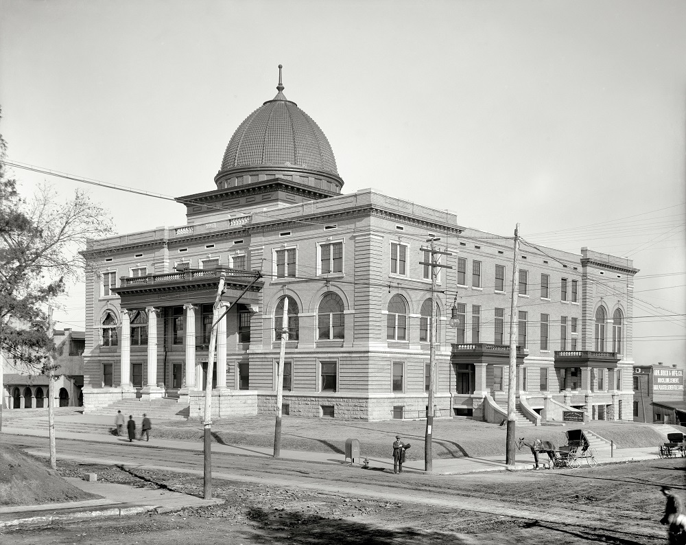 #4 City Hall, With a sampler of interesting signage, and an elaborately rigged street light, Little Rock, Arkansas, 1908
