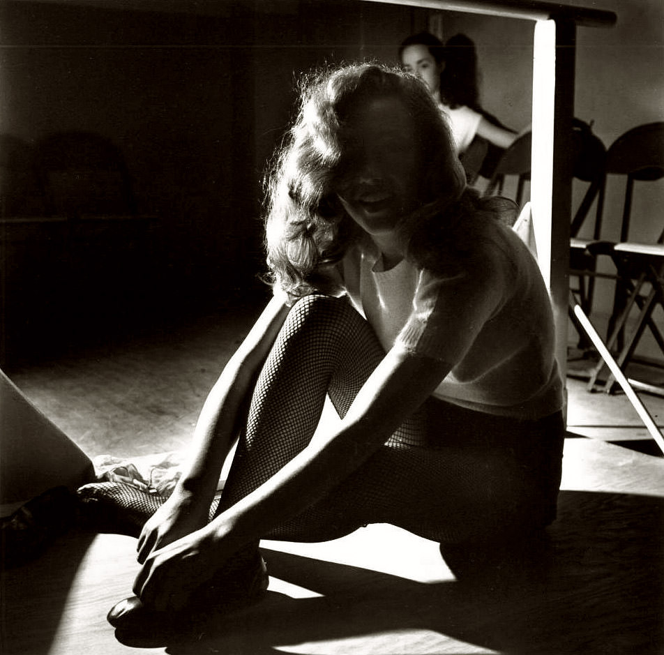 #39 Young upcoming Hollywood starlet Marilyn Monroe practicing in dance class, Los Angeles, February 1947