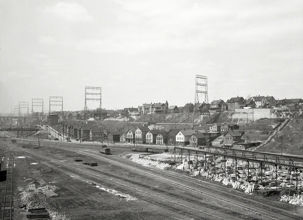 #6 Chicago & Milwaukee tracks. Housing alongside electric railroad, April 1936