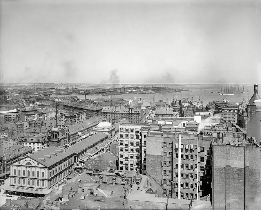#26 Looking east, Boston, showing Boston Harbor and, at lower left, historic Faneuil Hall, 1906