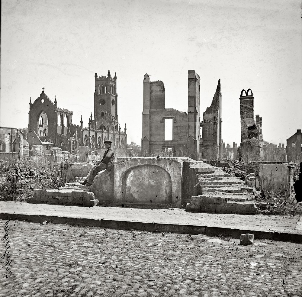 #37 Charleston, South Carolina, after the Bombardment. Ruins of the Cathedral of St. John and St. Finbar, 1865
