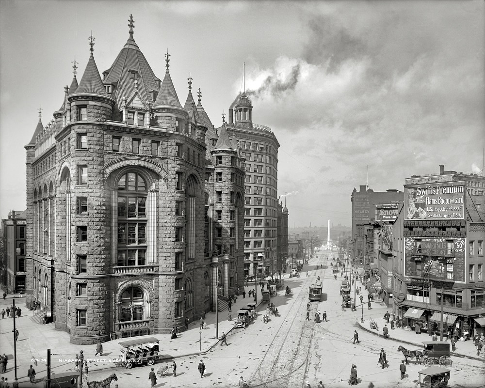 #25 Erie County Savings Bank, Niagara Street, Bustling Buffalo, New York, circa 1908