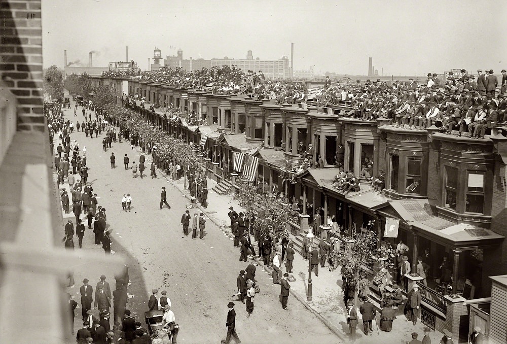 #4 Watching the first game of the 1914 World Series from rooftops overlooking Shibe Park in Philadelphia, October 9, 1914