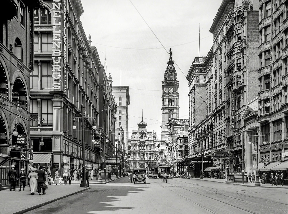 #47 Market Street west from Eleventh, with view of City Hall, Philadelphia circa 1912