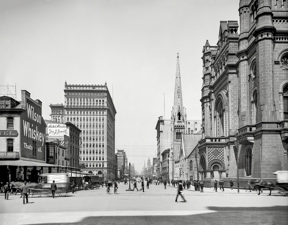 #49 Broad Street, Masonic Temple and Arch Street Methodist Church, north from City Hall, Philadelphia circa 1904
