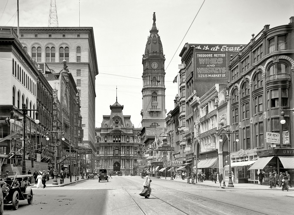 #77 Market St. west from 12th, Philadelphia City Hall, 1910