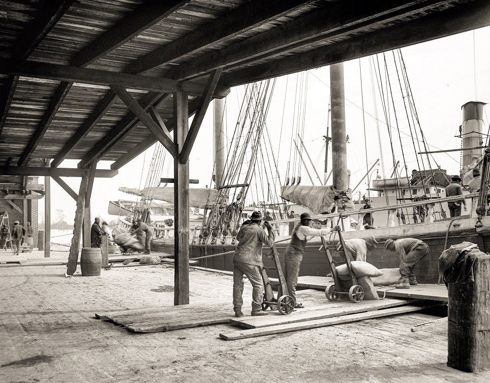 #27 Savannah, Georgia, circa 1906. “Loading a phosphate schooner.”