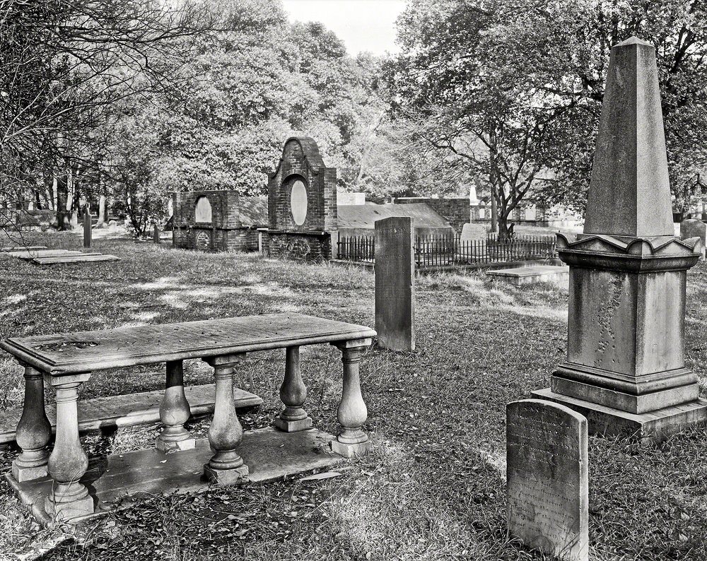 #18 Stone monuments and brick vaults in Colonial Park, formerly South Broad Street Cemetery, Savannah, 1939