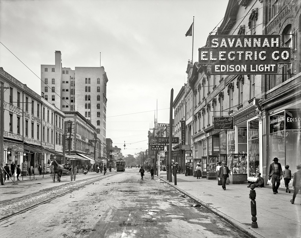 #15 Broughton Street, looking east, Savannah, Georgia, circa 1905
