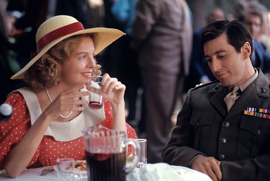 Al Pacino with Diane Keaton during the filming of ‘The Godfather’, 1972
