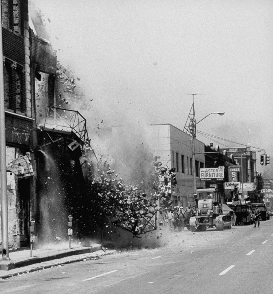#17 Aftermath of Detroit race riots, National Guard patroling streets, Detroit, 1967
