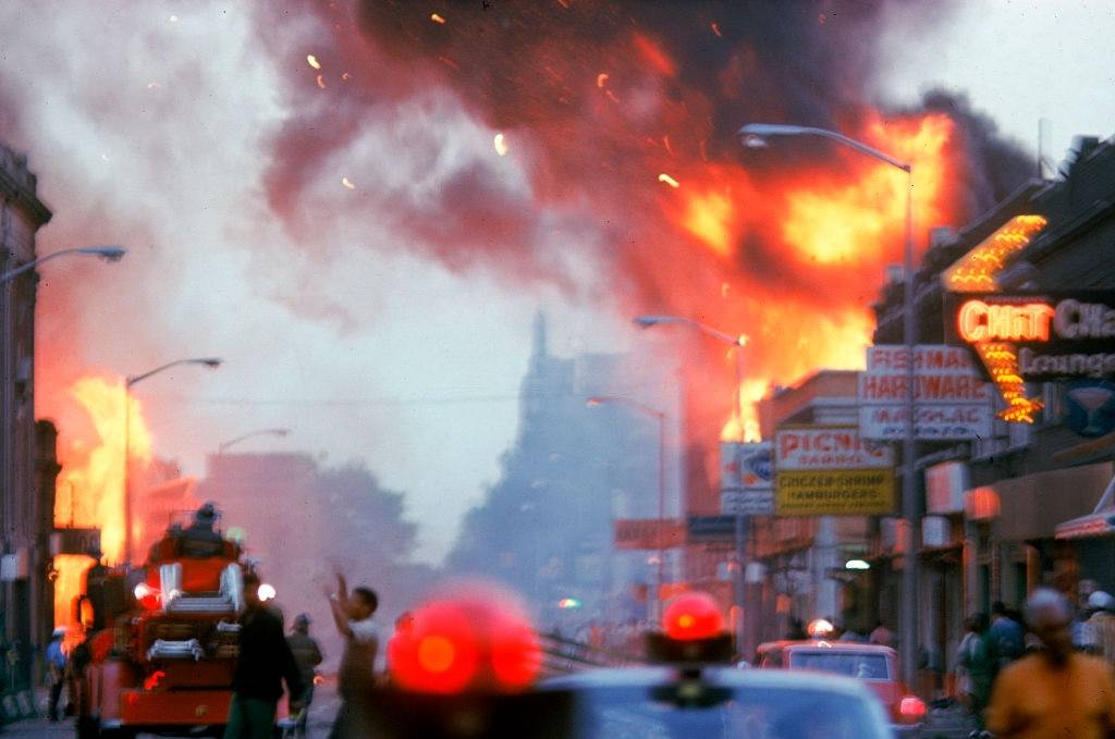 #22 Buildings burning out of control after race riots rock the city, Detroit, 1967