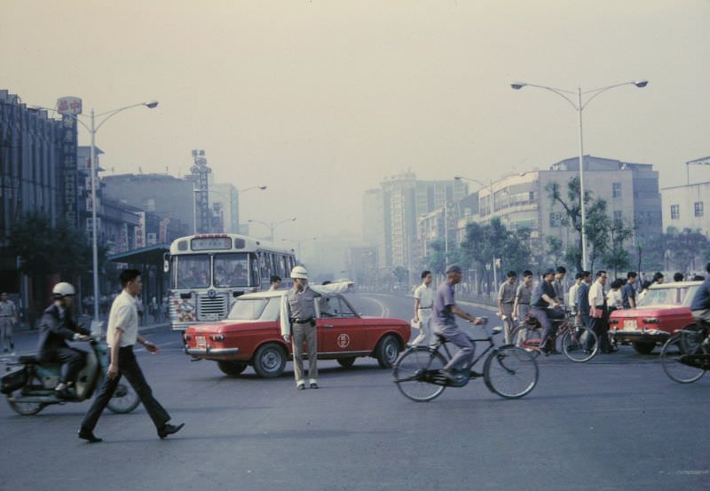 #26 Chung Shan North Road with an MP directing traffic, Taipei, 1970s