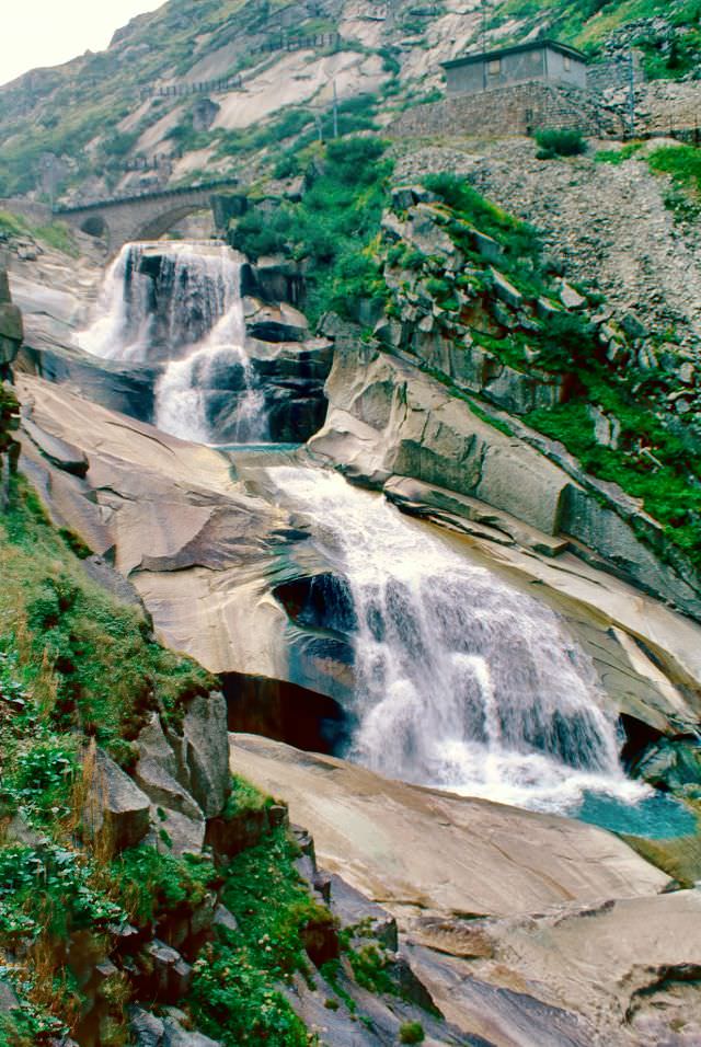 #30 A waterfall in the Gotthard Pass, Switzerland, 1980s