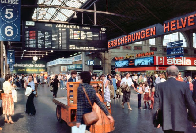 #32 At the main train station in Zürich, Switzerland, 1980s
