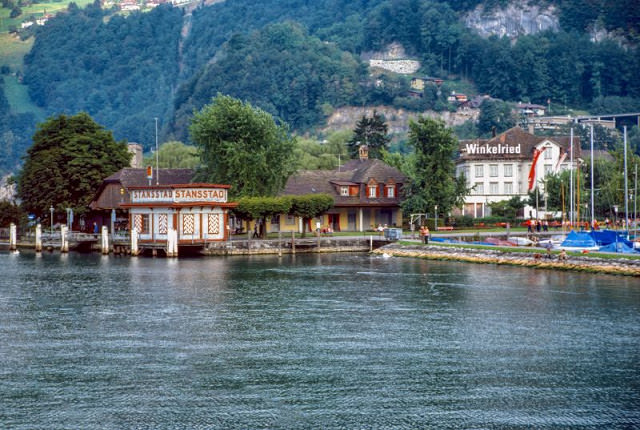 #42 View from a lake steamer on one of the many stops between Alpnachstad and Luzern, Switzerland, 1980s