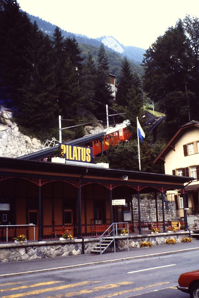 #56 Alpnach with Mt. Pilatus rack railway, Lucerne, Switzerland, 1980s