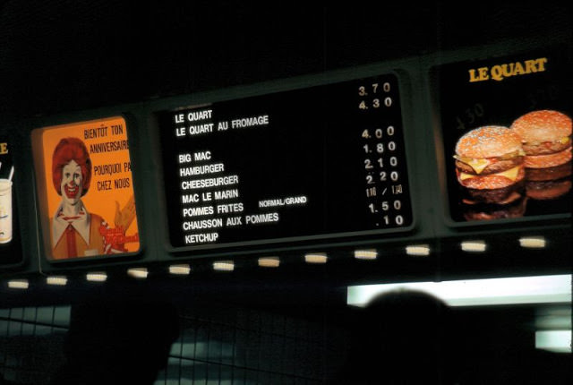 #26 A menu display at a McDonald’s in Lausanne, Switzerland, 1980s