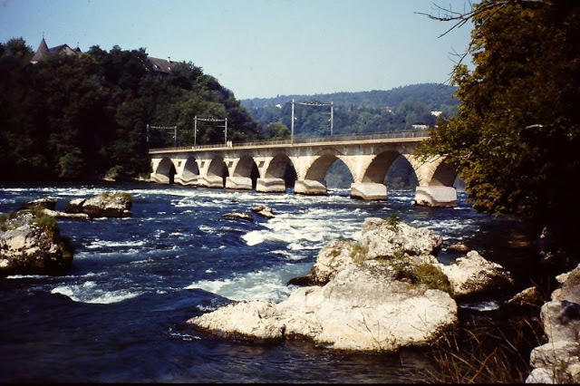 #24 Rhine with railway-bridge near Rheinfall Schaffhausen, Switzerland, 1980s
