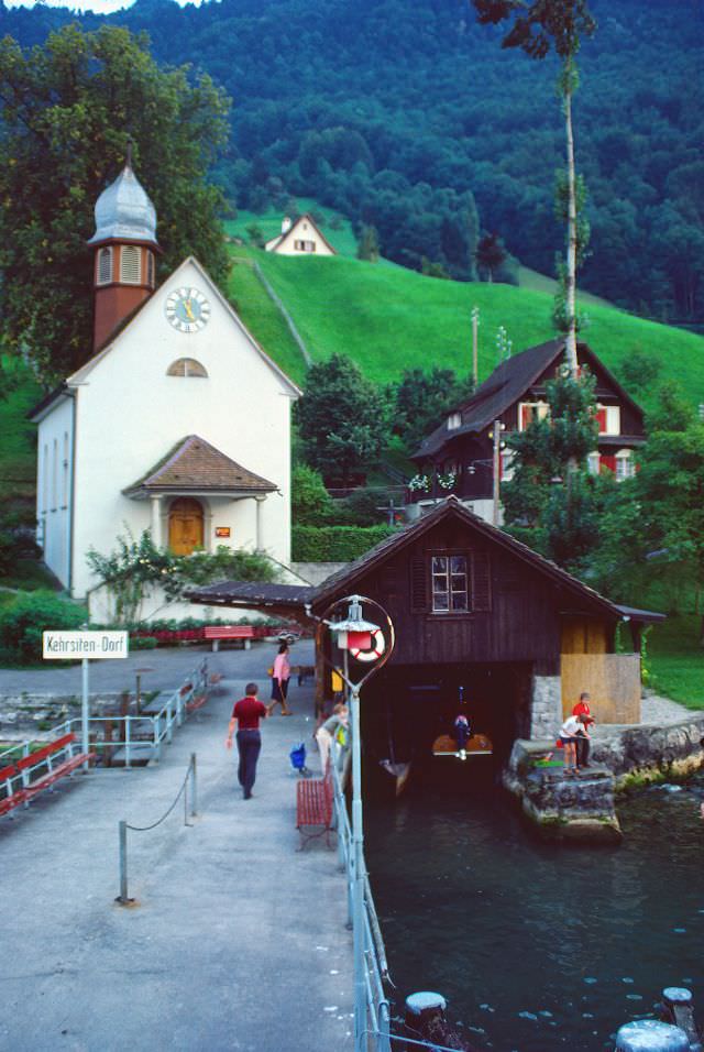#3 A small village on a stop of a lake steamer ship between Alpnachstad and Luzern, Switzerland, 1980s