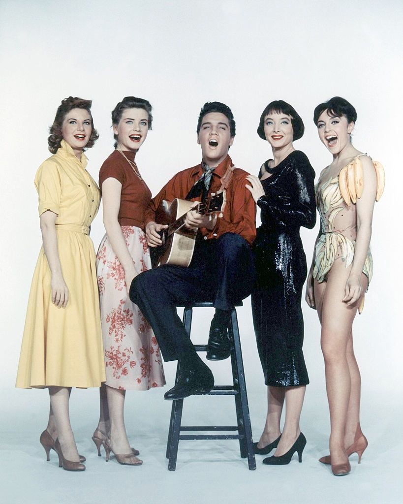 #10 Dolores Hart with Elvis Presley, Jan Shepard, Carolyn Jones and Liliane Montevecchi on the set of King Creole, 1958