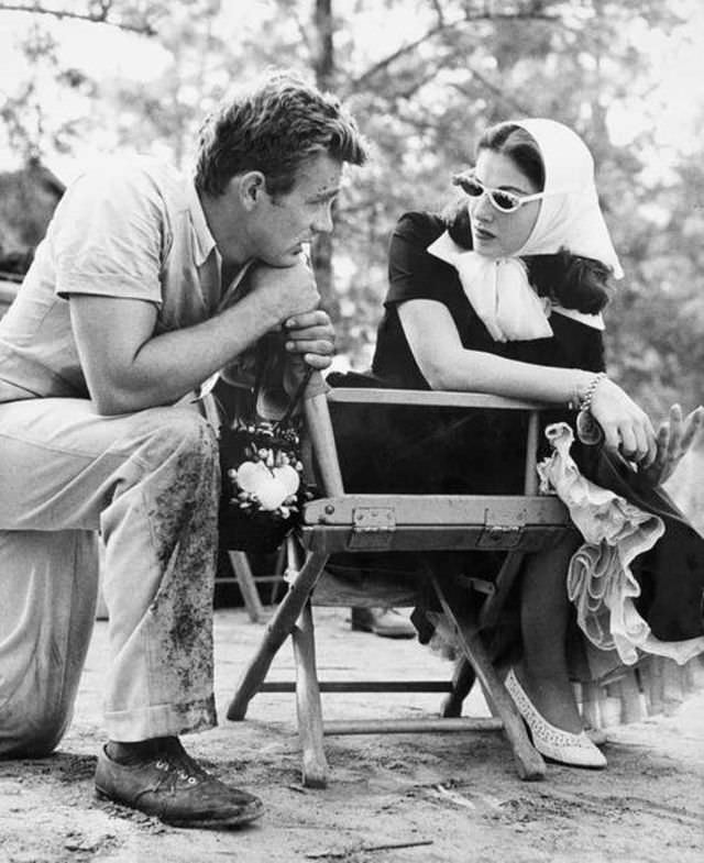 Pier Angeli with James Dean on set of ‘East of Eden’, 1954