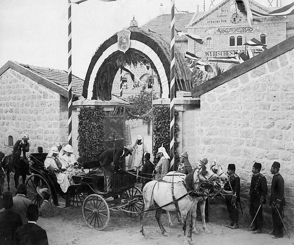 #10 German Emperor, Wilhelm II visiting an orphanage Talitha Kumi in Jerusalem with his wife, Auguste Viktoria, 1890s.