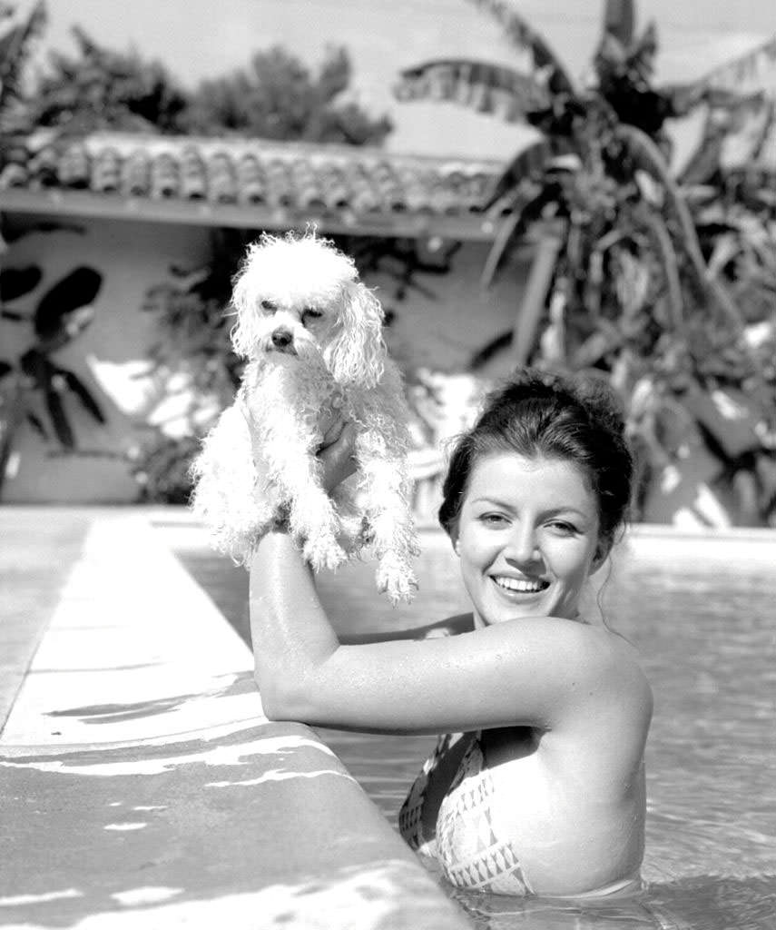 #3 Joan Bradshaw in a swimming pool with her dog, 1960