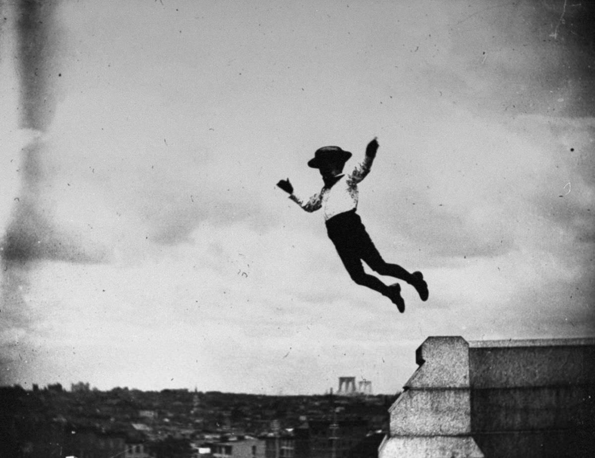 #1 Jamie Swan jumps off a short stone wall at Fort Greene Park in Brooklyn, June 26, 1886