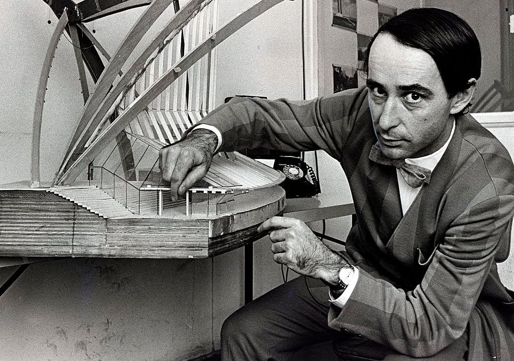 #26 The design-architect of the Sydney Opera House, Peter Hall, with a model of the building, 5 May 1968.