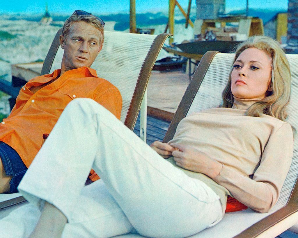 #44 Faye Dunaway with Steve McQueen on the set of ‘The Thomas Crown Affair’, circa 1968
